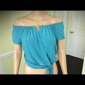 Sexy turquoise wrap shirt